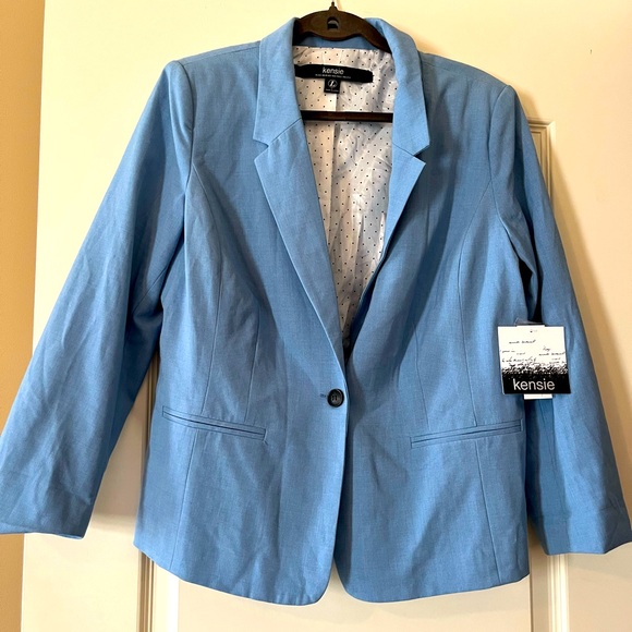Kensie Jackets & Blazers - NWT Kensie Cool Blue Blazer with Polka Dot lining, women’s size large